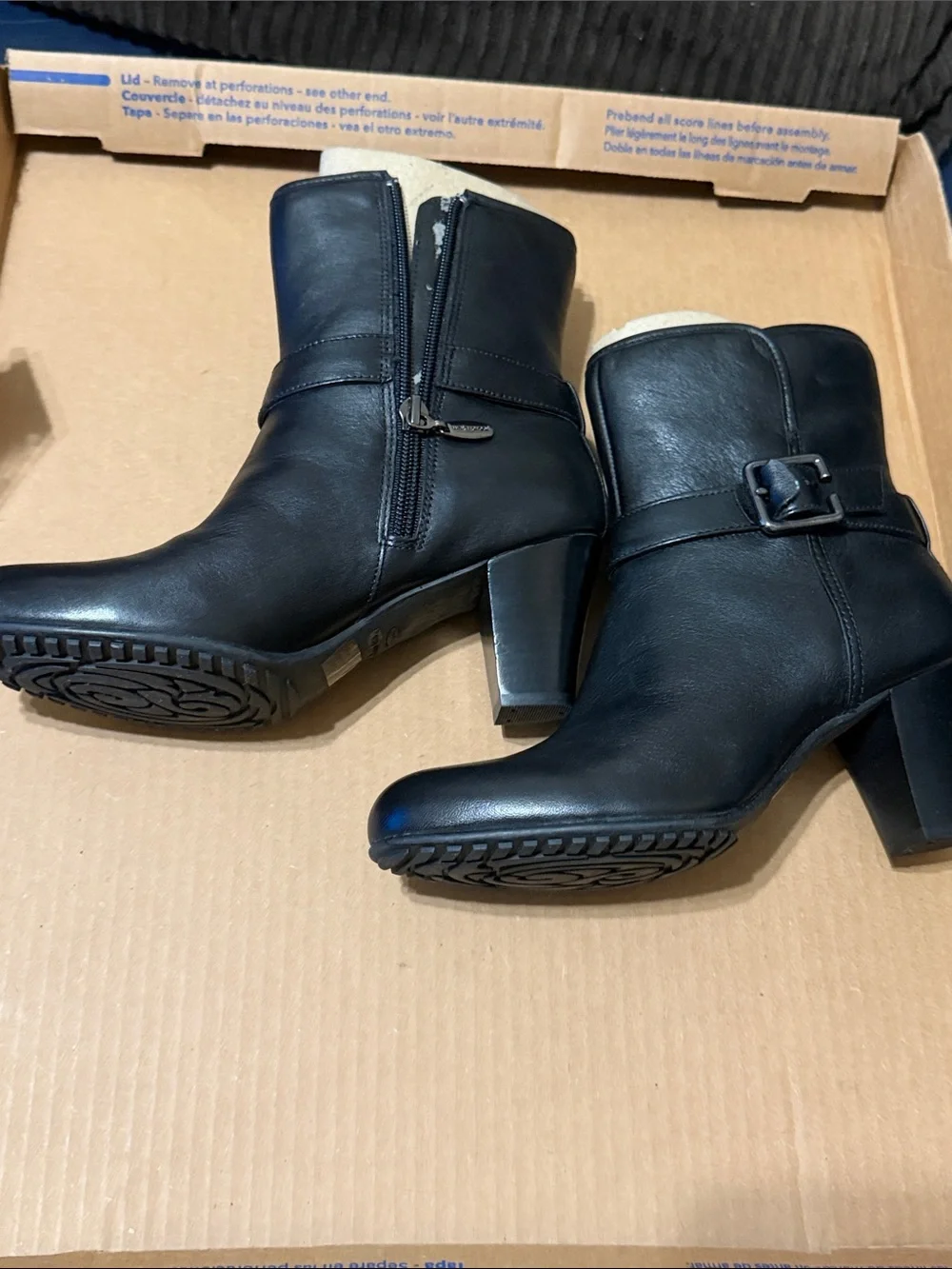 Clarks Black Leather Mid-Heel Ankle Booties with Buckle